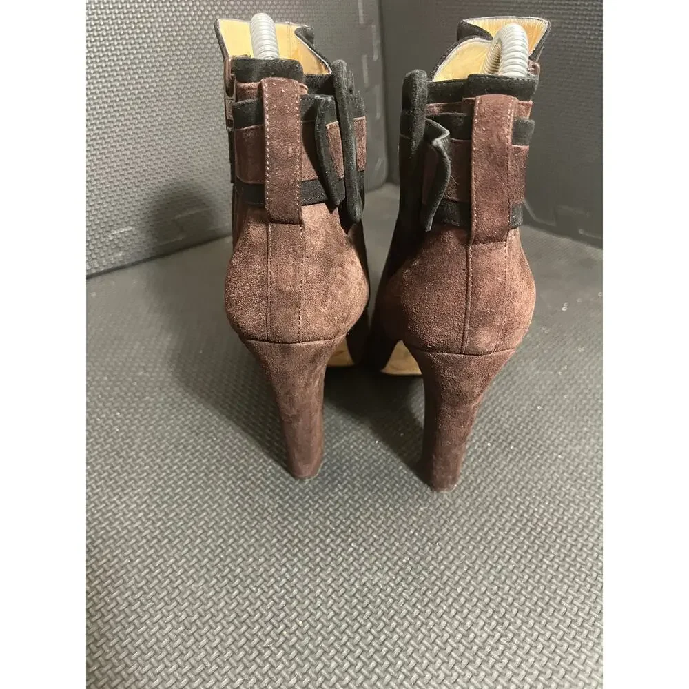 Kate‎ Spade Suede Ankle Boots Booties Heeled Brown Womens Designer Size 7.5B